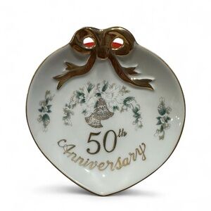 Lefton 50th Anniversary Trinket Dish with Gold Bow